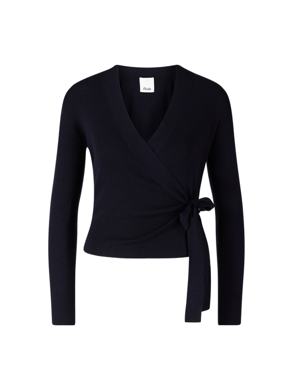 Strickjacke aus Wolle zum Wickeln Marineblau