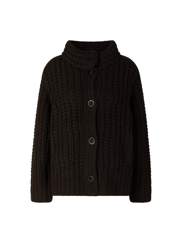 Cashmere-Seidenstrickjacke 'Vigdis Long Handstrick' Schokolade