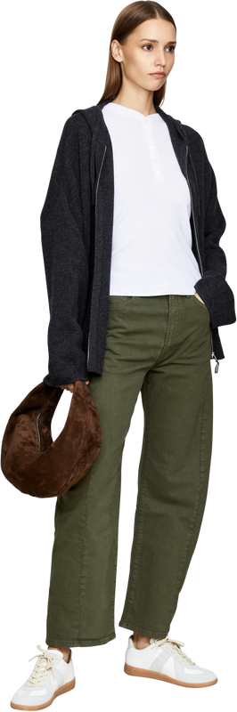 Woll-Cashmere-Strickjacke mit Kapuze Anthrazit
