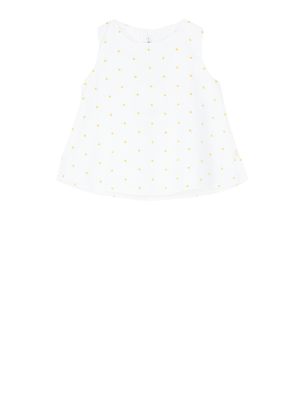 Ärmellose Bluse mit Gänseblümchen Weiß