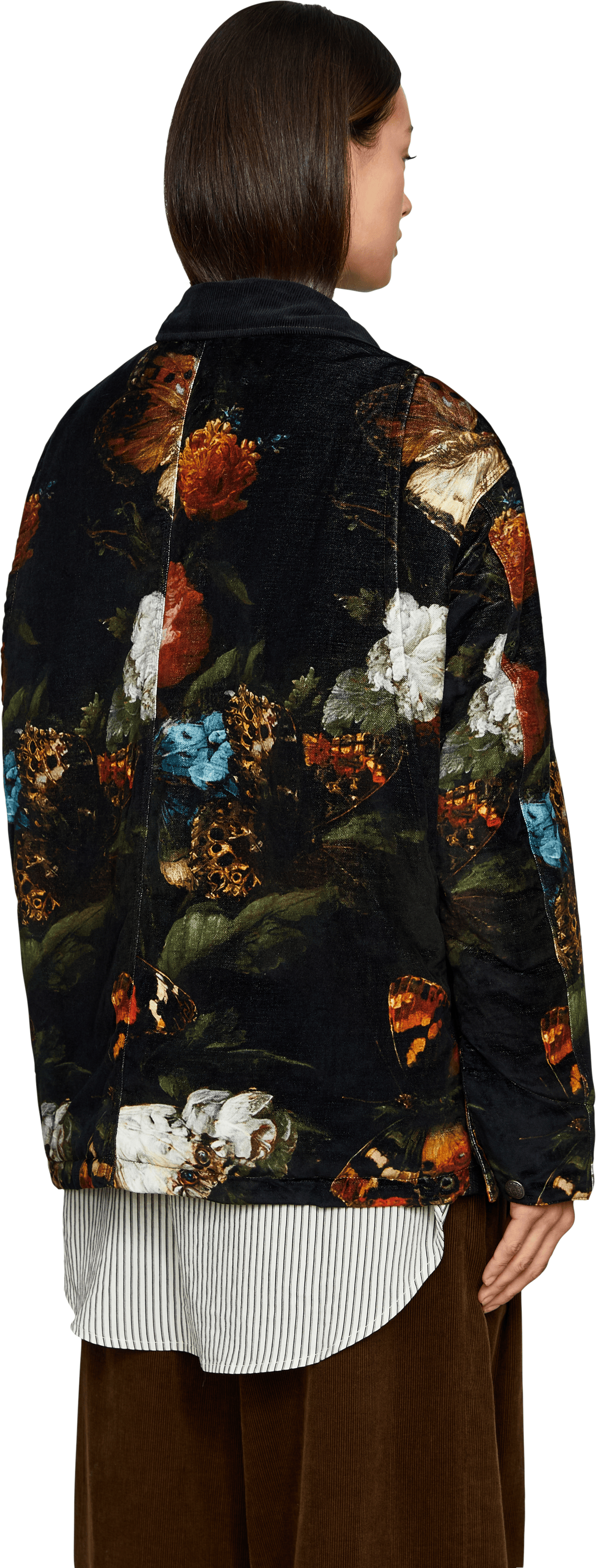 R13 Shirt jacket with a butterfly and floral pattern – black, Back view – UNGER.DE