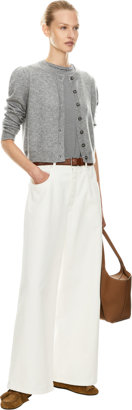 Cropped Cashmere-Strickjacke Grau