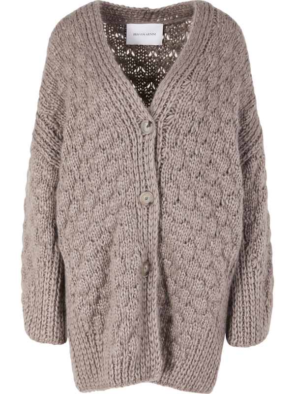 'Loreli Handstrick' cardigan in cashmere and silk, taupe