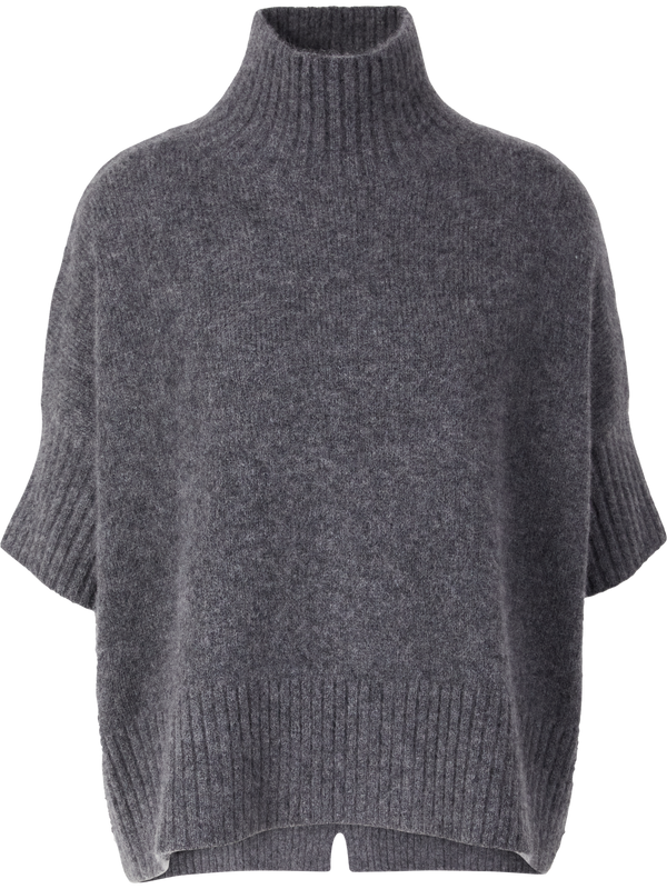 Short-sleeved cashmere turtleneck jumper in grey