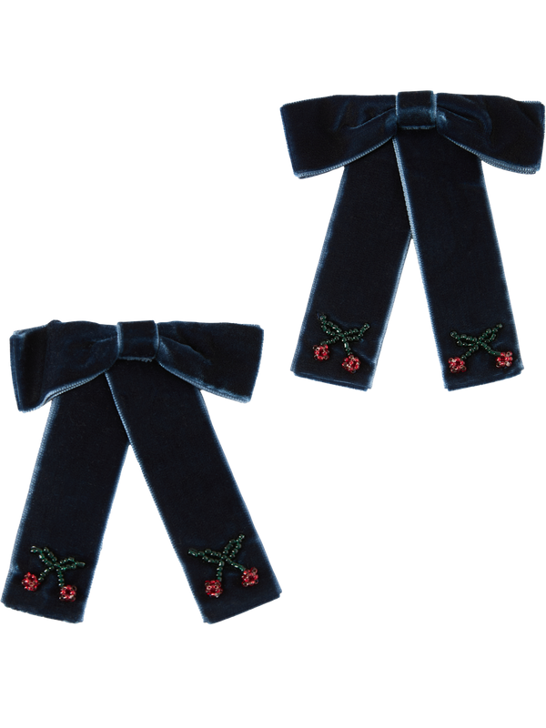 Set of 2 'Juliette' velvet hair clips in navy blue