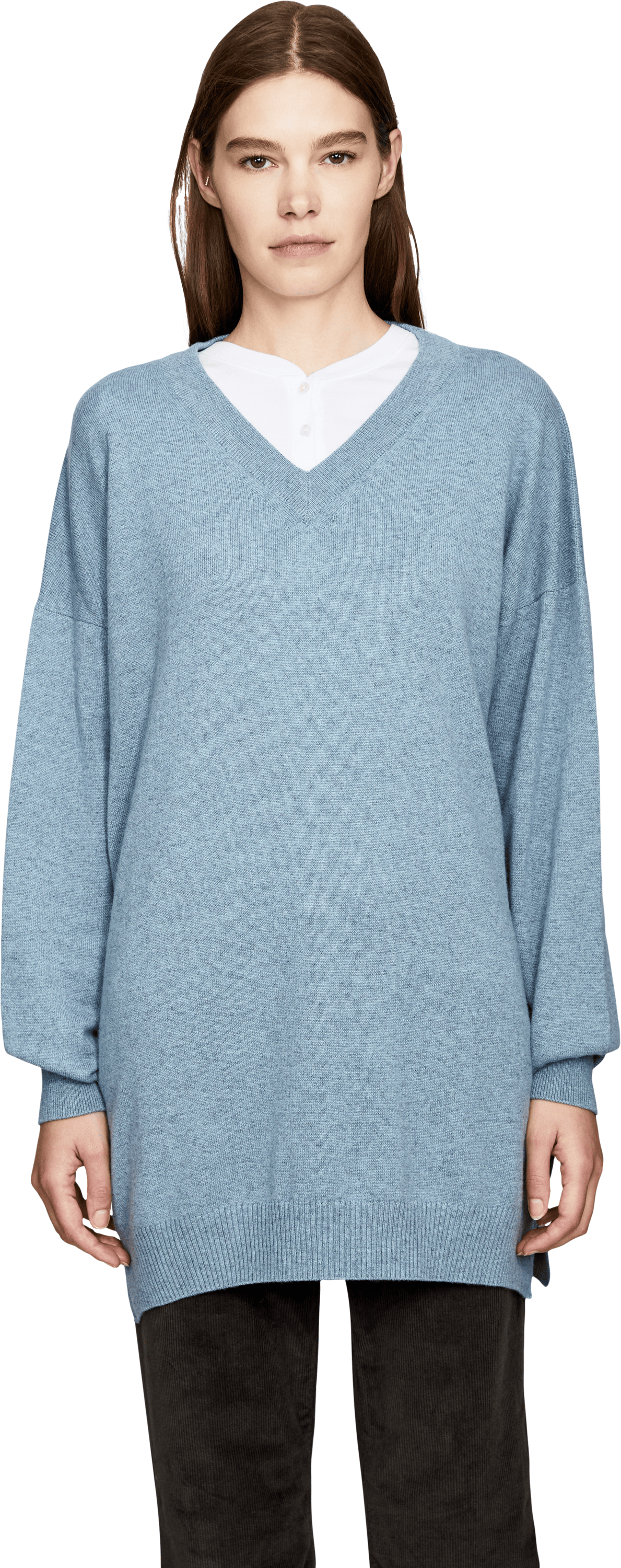 Colombo Pullover mit V-Ausschnitt aus Kid Cashmere Hellblau, Front view – UNGER.DE