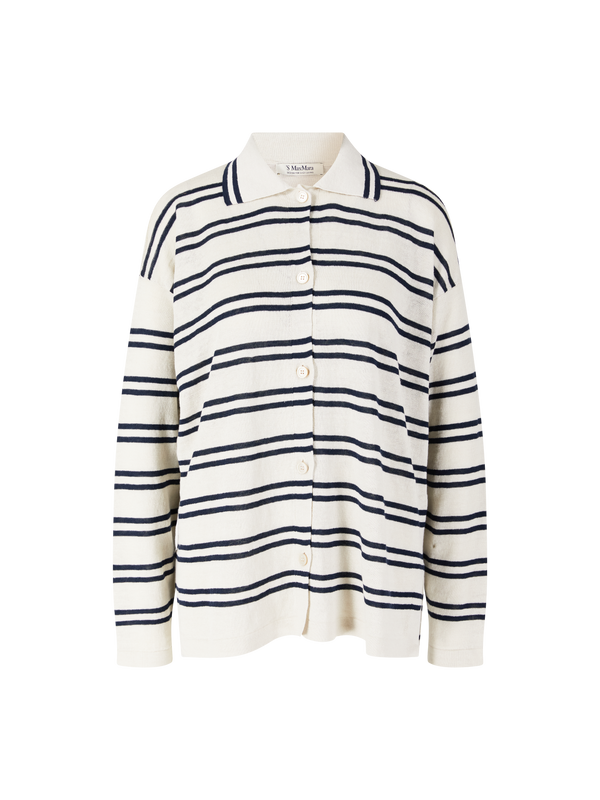 Gestreifte Leinenstrickjacke 'Origine' Grau