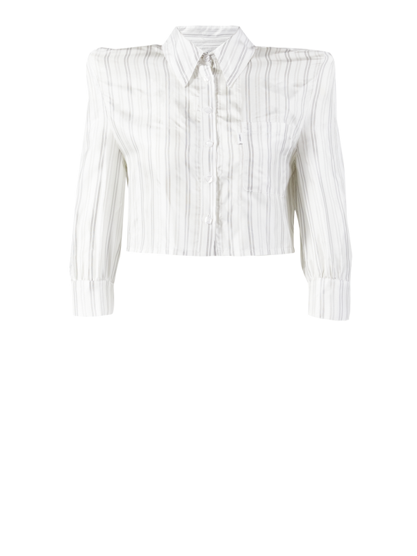 Bluse mit Schulterpolstern Grau/Weiß