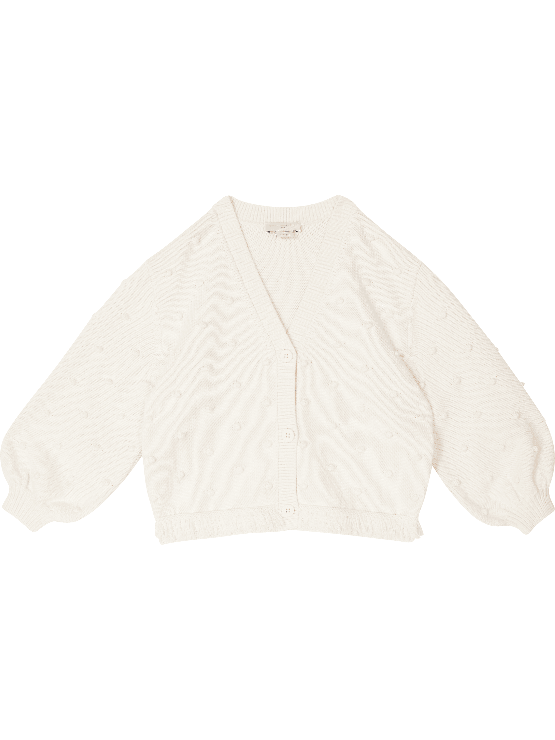 Stella McCartney Kids Gefranste Strickjacke in Bommelstrick Crème, Produktansicht – UNGER.DE
