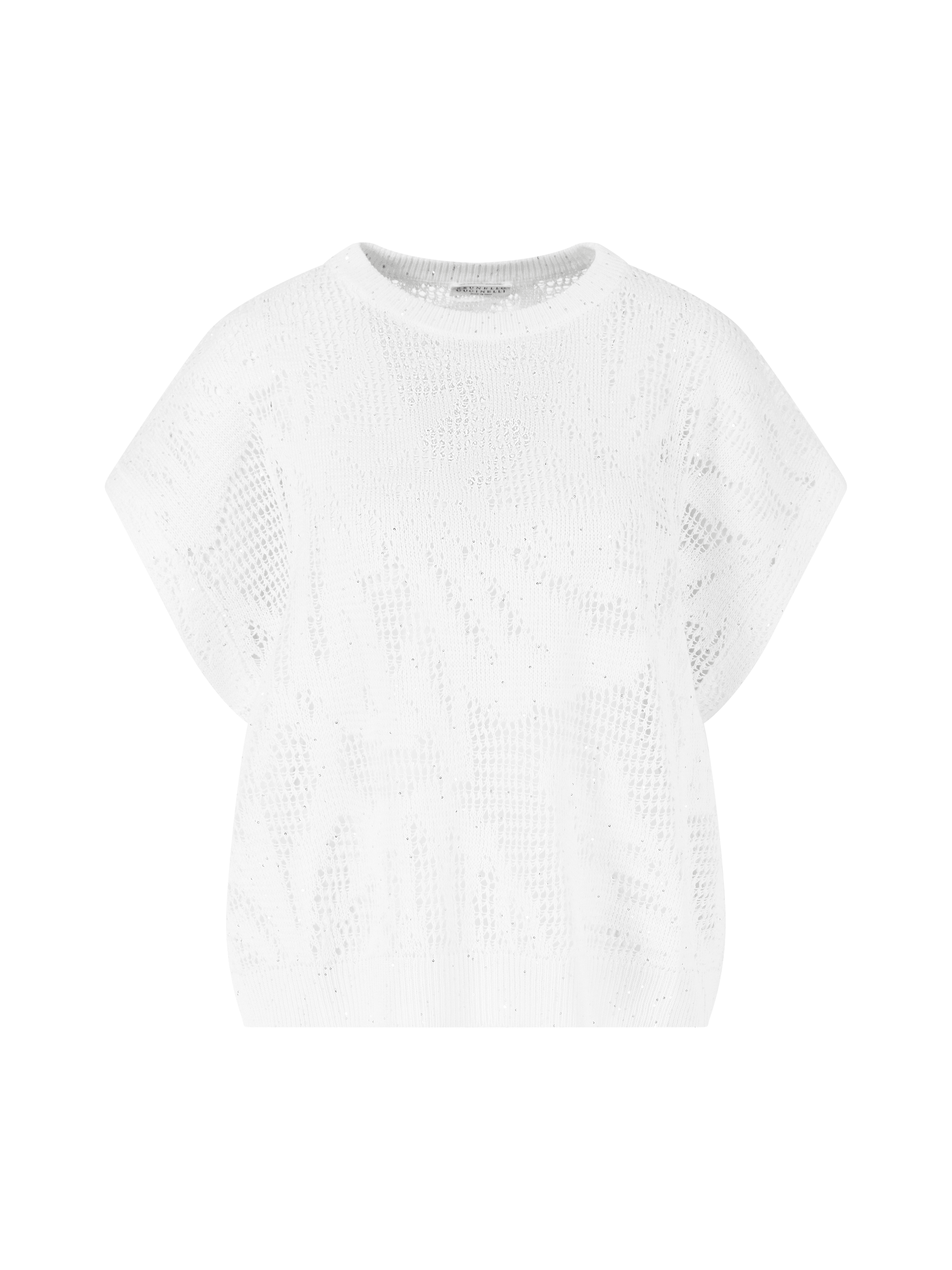 Top aus Leinen mit Pailletten Weiß