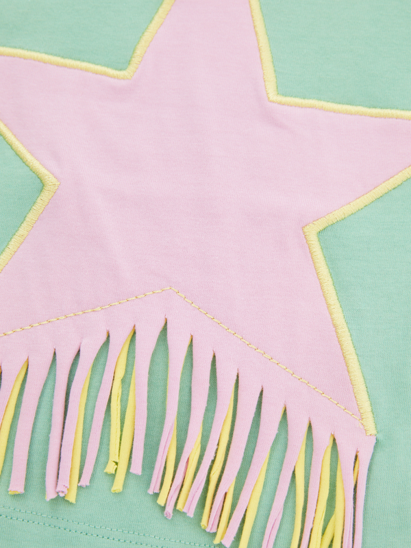 Besticktes T-Shirt Fransen Grün