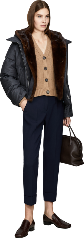 'Boxy' Wool and Cashmere Cardigan in Camel