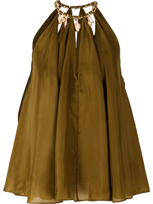 'Mahon' silk top in olive green