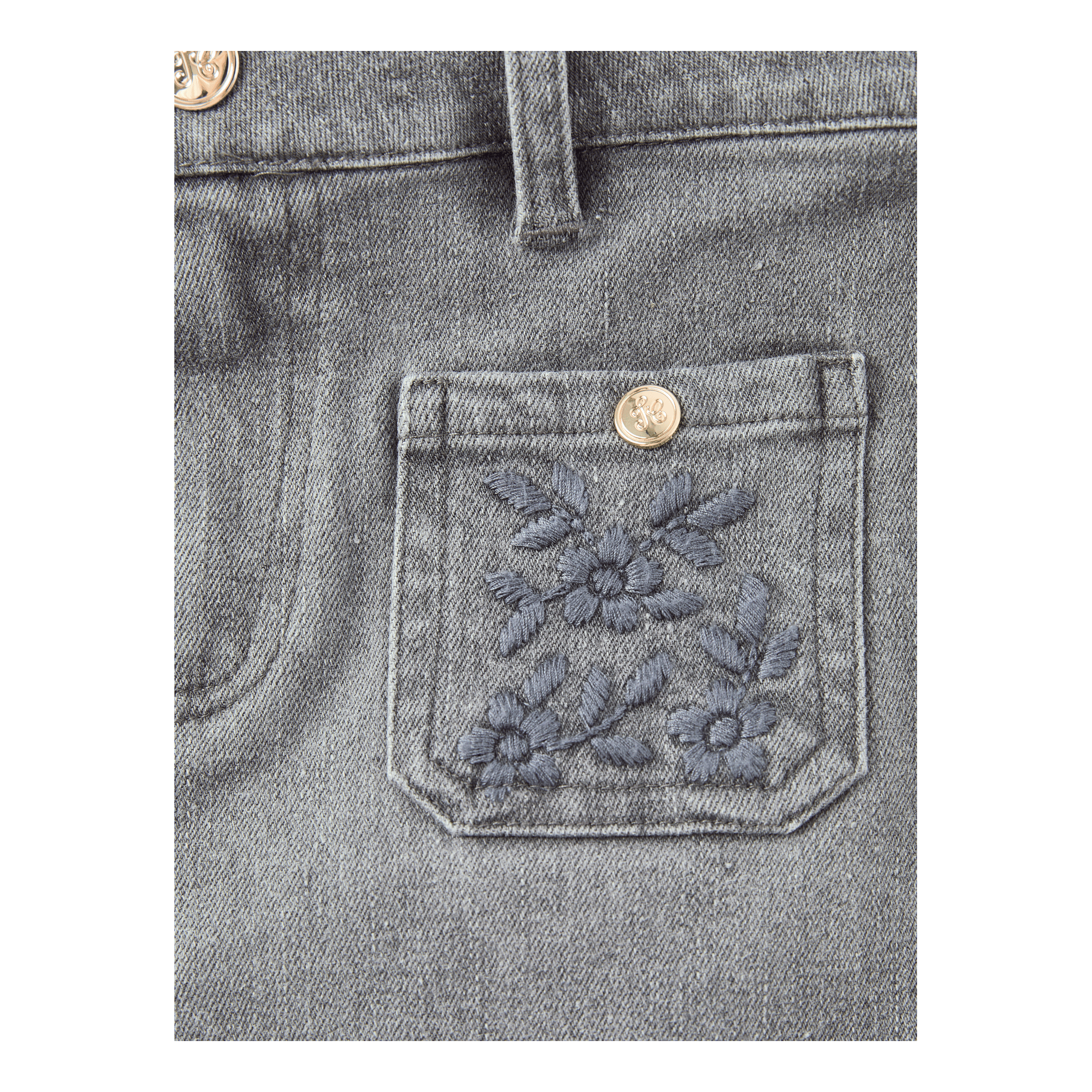 Tartine et Chocolat Jeans 'Jeana' mit floraler Stickerei Grau, Frontansicht – UNGER.DE