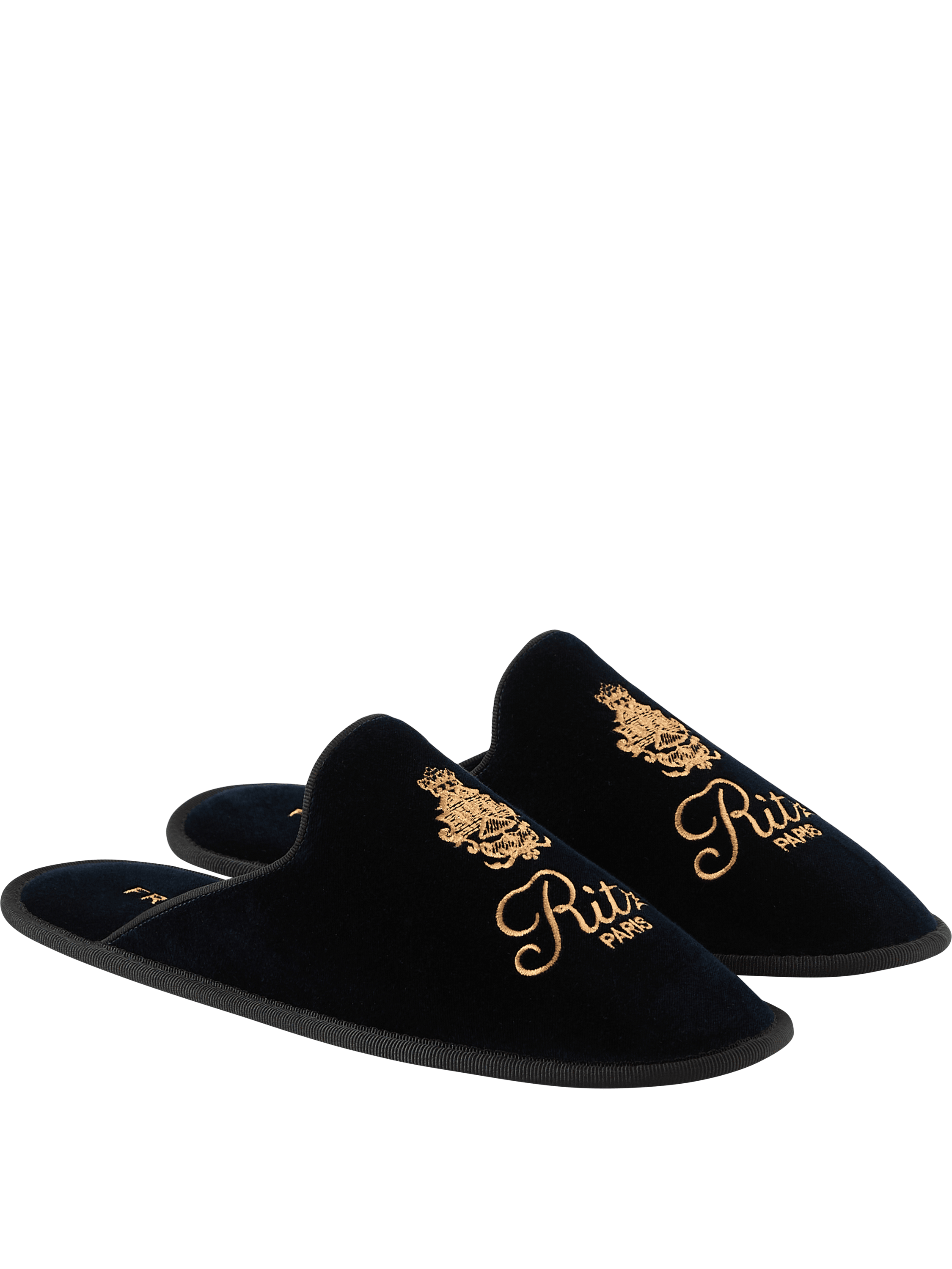 Frame Slipper 'Frame x Ritz Paris' aus Samt Marineblau, Rückansicht – UNGER.DE