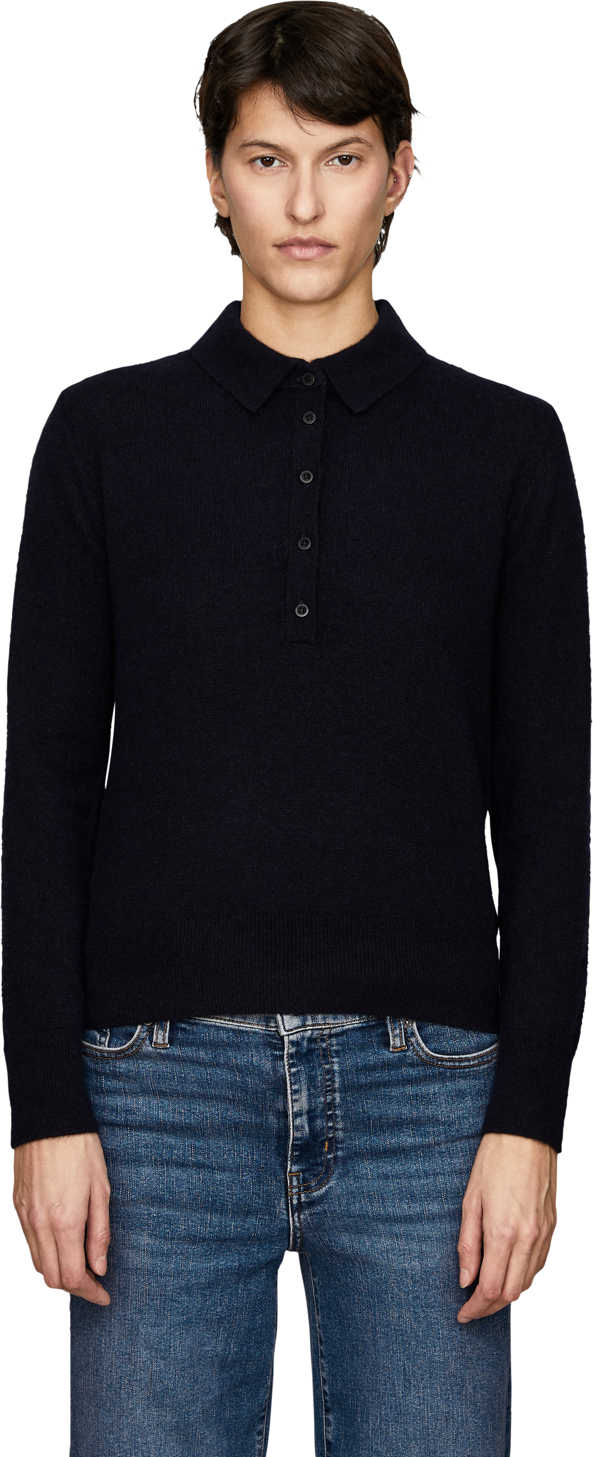 Iris von Arnim Cashmere-Seidenpullover 'Kelisa' mit Polokragen Navy, Front view – UNGER.DE