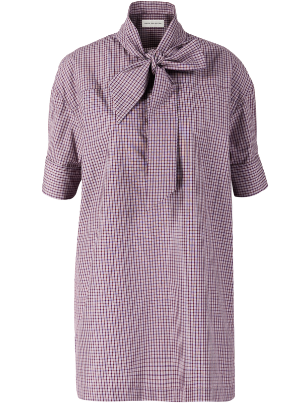 'Calma' checked shirt with tie-up strap, purple