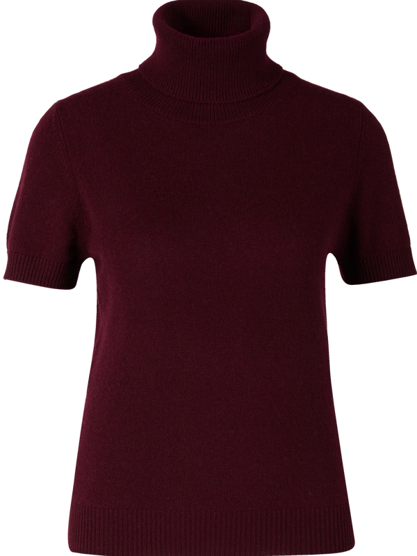 Short-sleeved cashmere roll-neck jumper bordeaux