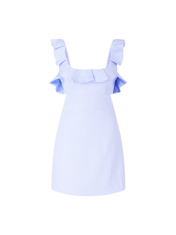 'Indra Frilled' Light Blue Linen Dress
