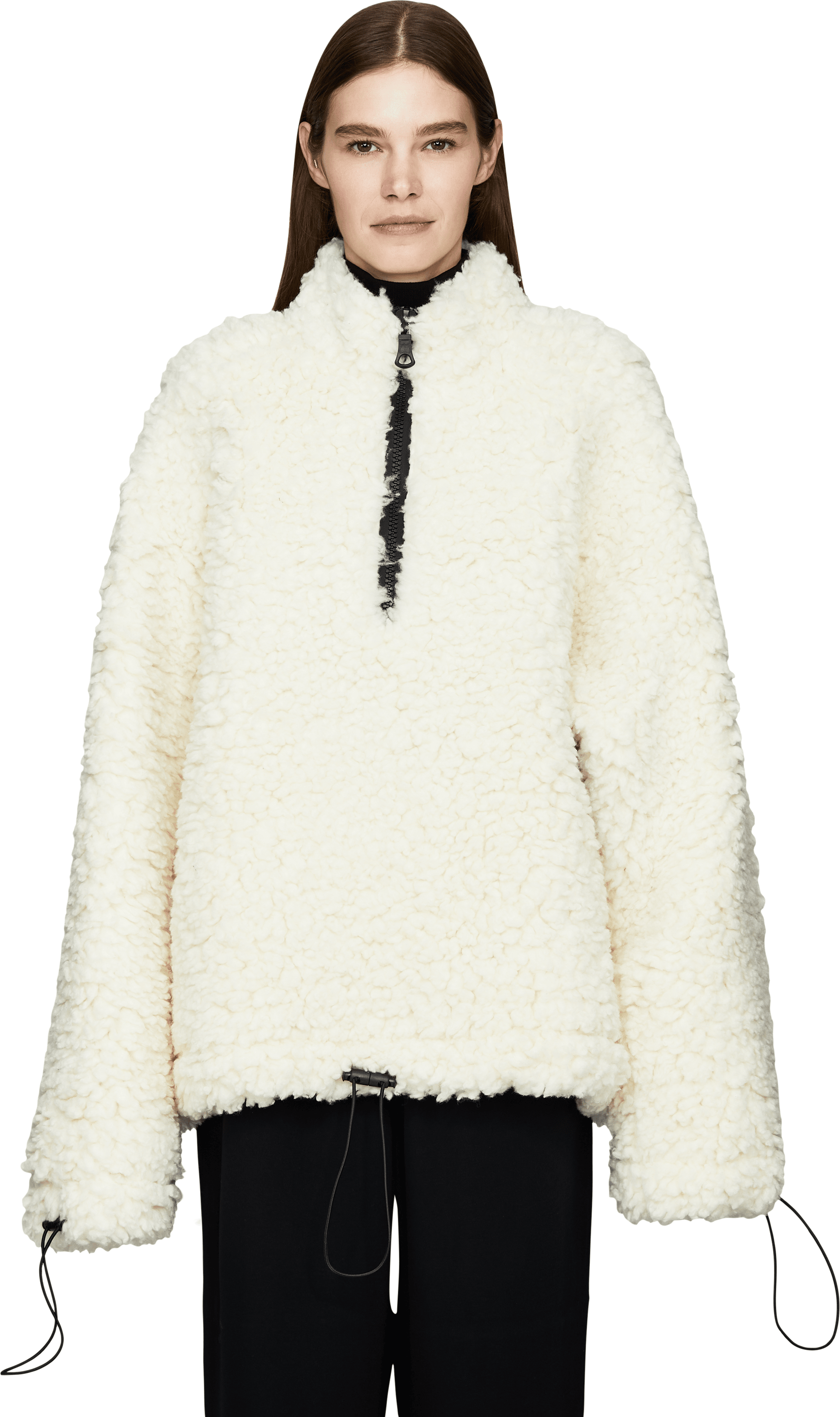 META CAMPANIA COLLECTIVE Lammfelljacke 'Mark Quarter' Weiß, Frontansicht – UNGER.DE