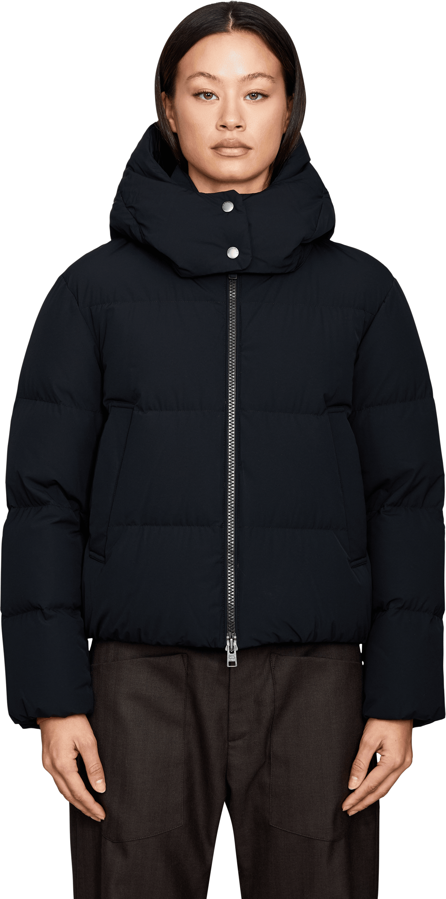 Woolrich Daunenjacke 'Madison' mit Kapuze Schwarz, Frontansicht – UNGER.DE