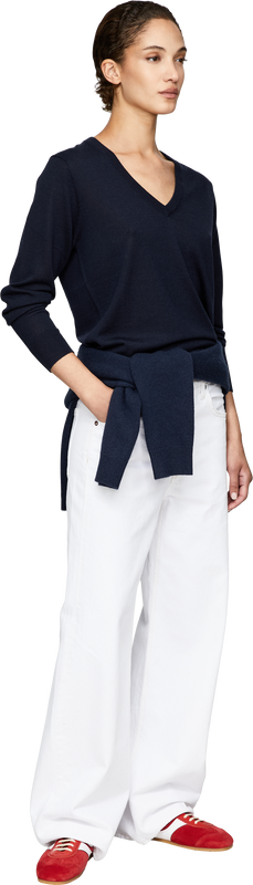 'Deep VN' Midnight wool, cashmere and silk jumper