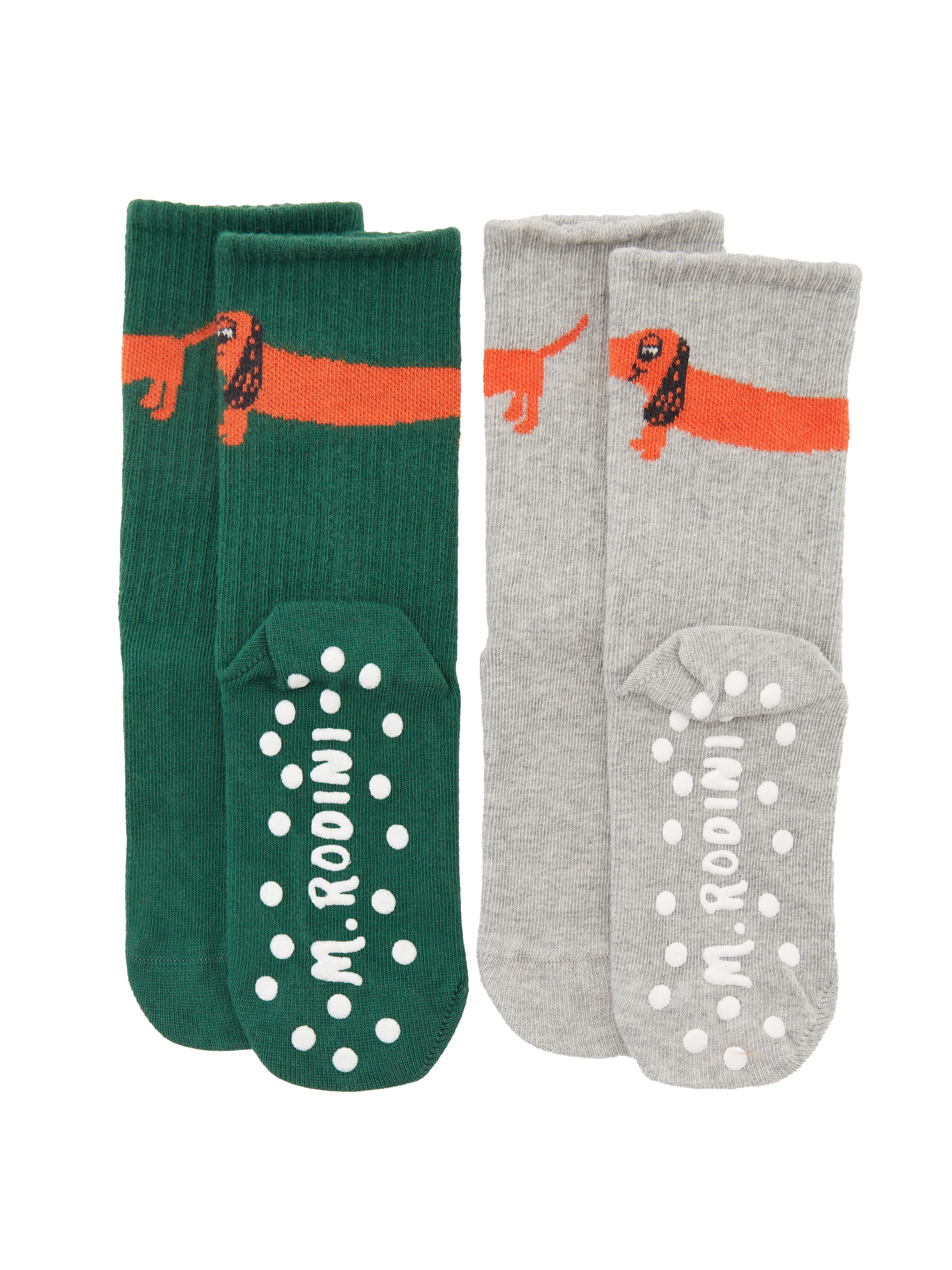 2-er Pack Anti-Rutsch-Socken 'Dog' Grün/Grau