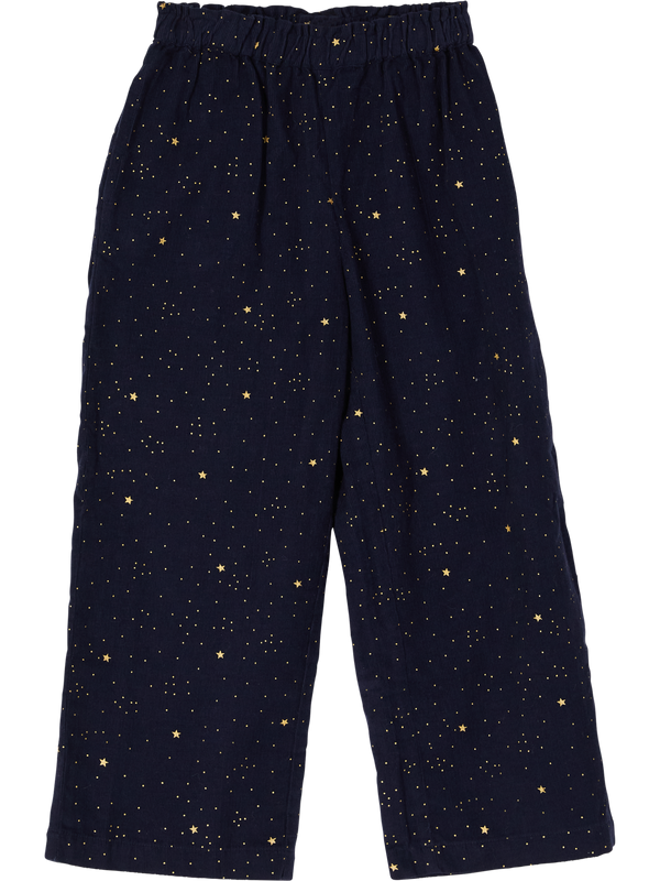 'Etoiles' trousers in finely ribbed navy blue velvet