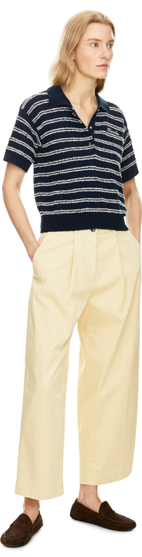 Gestreiftes Poloshirt aus Bouclé-Krepp Marineblau