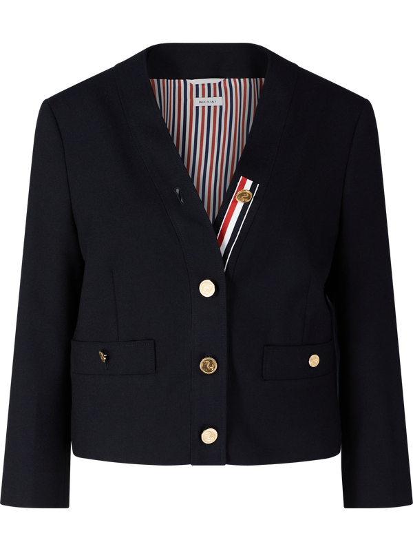 Cropped wool blazer navy blue