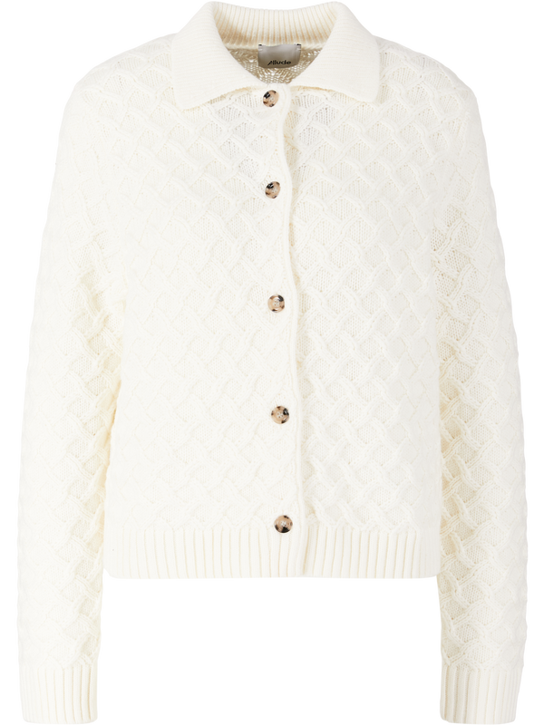 Woll-Cashmere-Strickjacke mit Zopfmuster Weiß