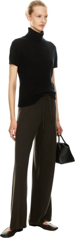 Short-sleeved cashmere roll-neck jumper black