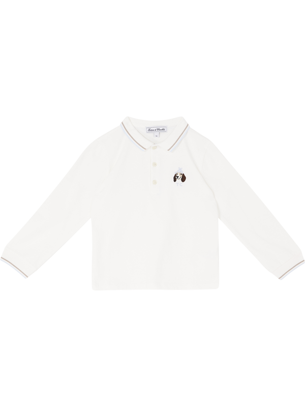 Polo shirt with dog embroidery, cream