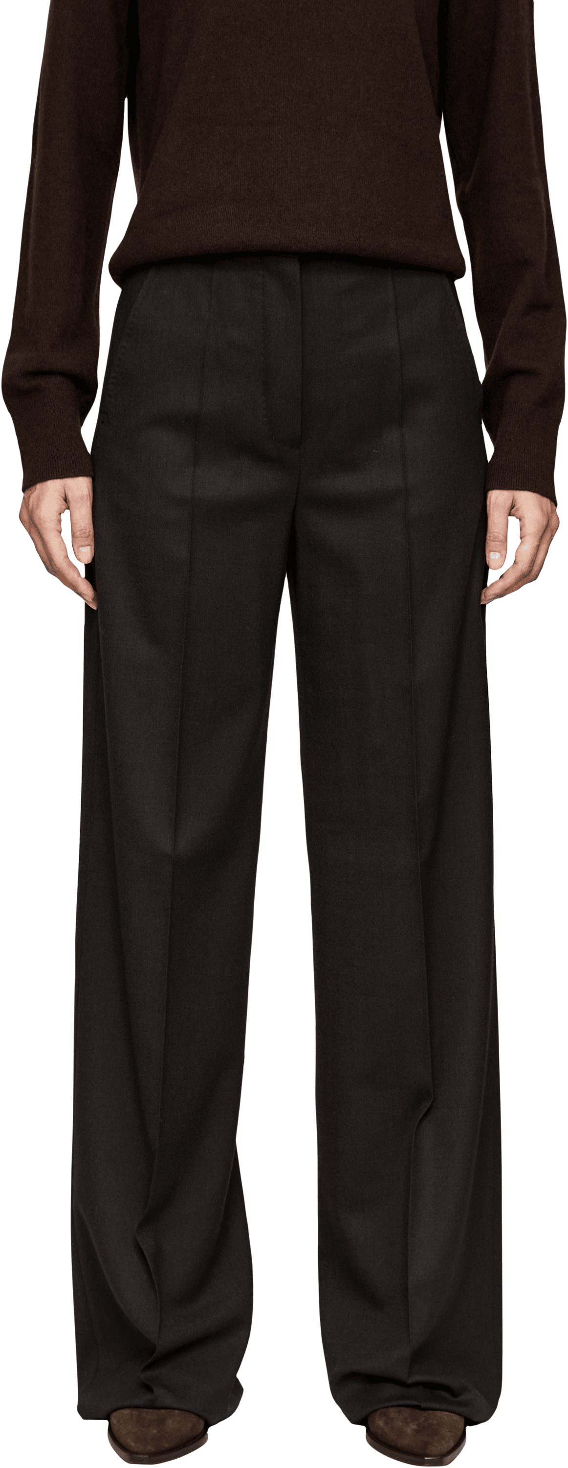 Max Mara Weite Wollhose 'Extra' Dunkelbraun, Frontansicht – UNGER.DE