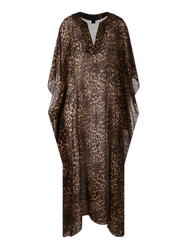 Seidenkaftan 'Erica' aus bedrucktem Chiffon Braun