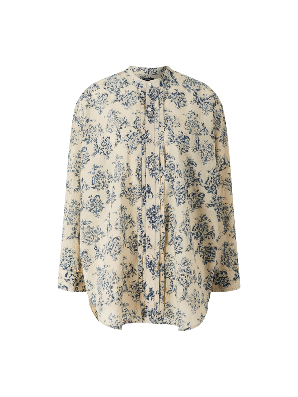 Oversized Hemd mit Blumenmuster Blau/Beige