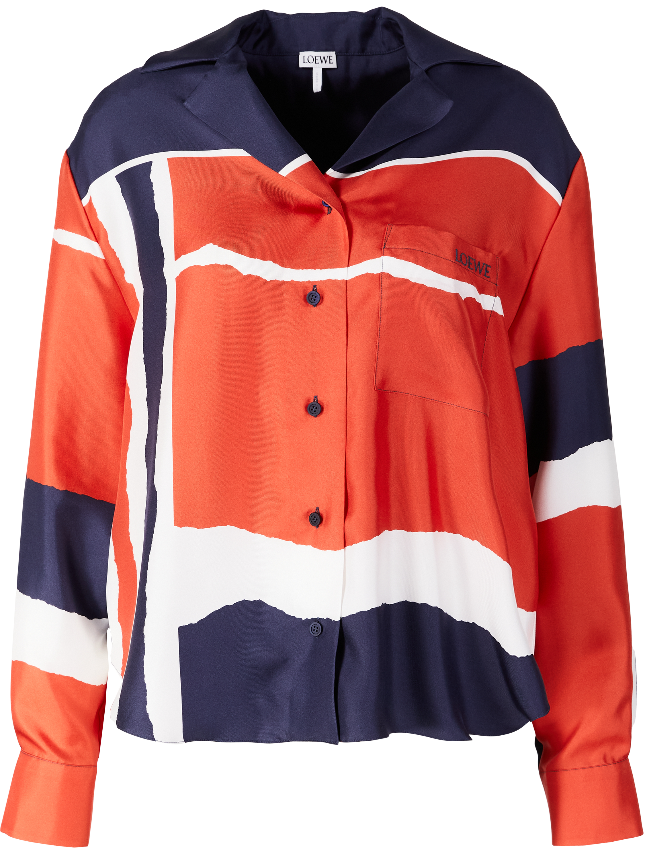 Seidenbluse mit Scarf-Print Rot/Marineblau