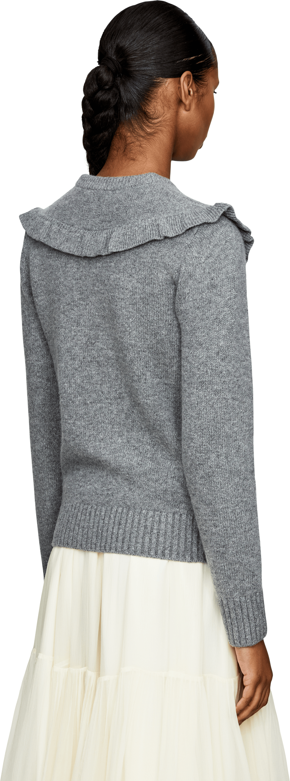 Chloé Woll-Cashmere-Pullover mit Rüschen Grau, Rückansicht – UNGER.DE