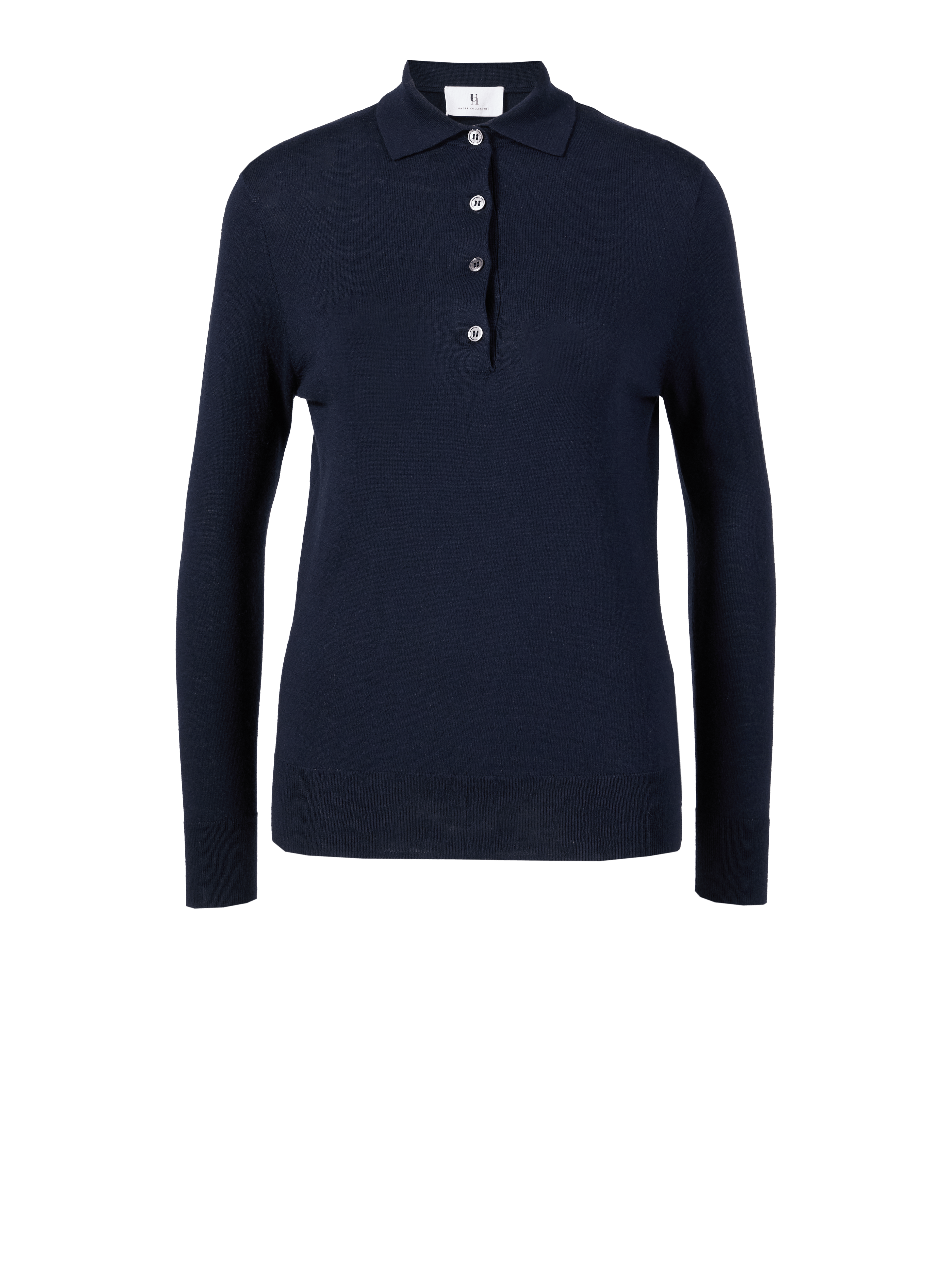 Cashmere-Seidenshirt mit Polokragen Marineblau