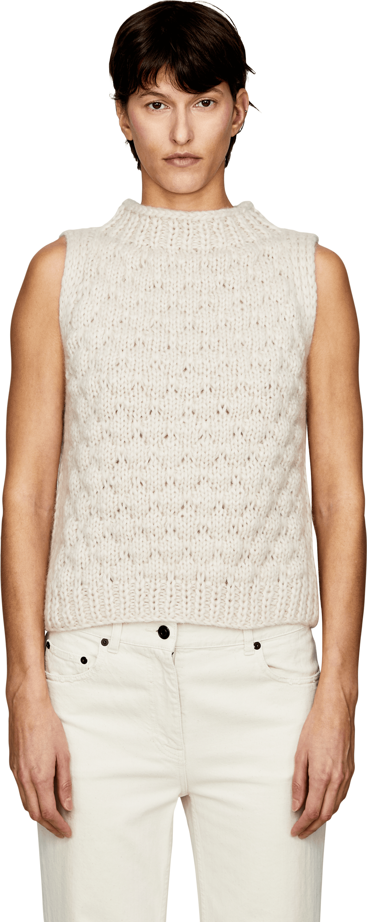 Iris von Arnim Cashmere-Seidentop 'Lysia Handstrick' Alabaster, Frontansicht – UNGER.DE