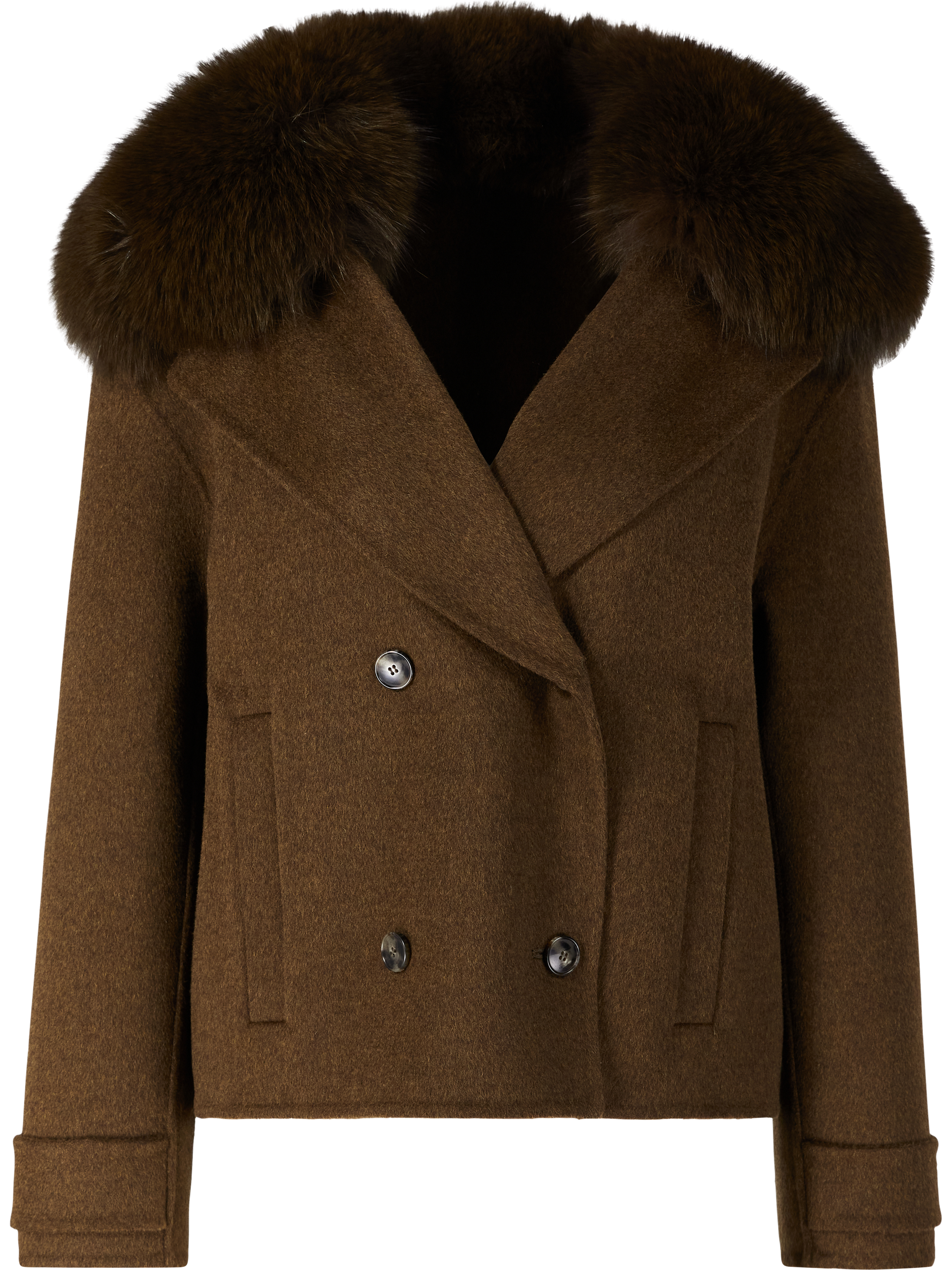 Yves Salomon Wool and cashmere pea coat with fur trim – brown, Product view – UNGER.DE