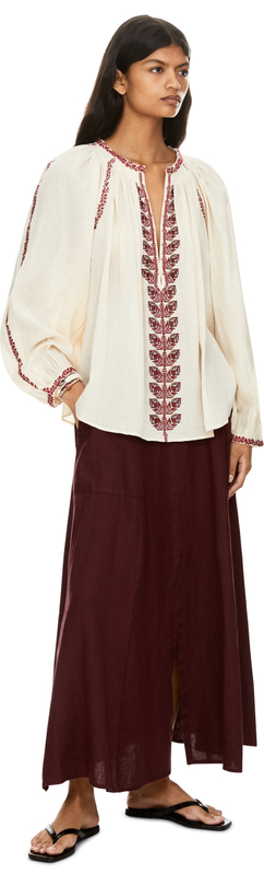 Bestickte Bluse 'Lena' Beige