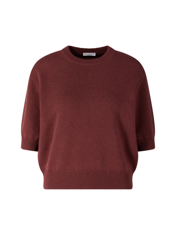 Cashmere-Kurzarmpullover mit Monili-Perlen Rot