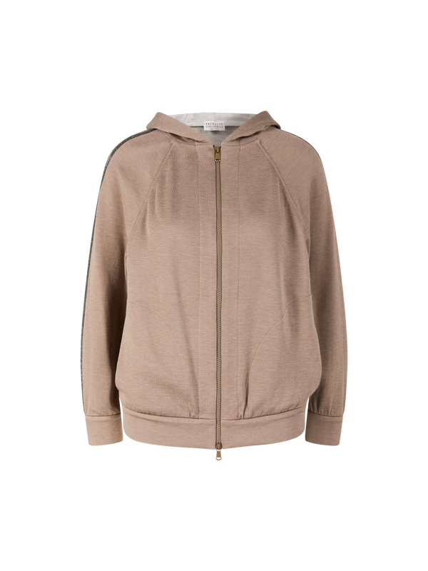 Sweatjacke mit Monili-Perlen aus Seide Braun