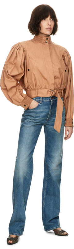 Geraffte Cropped-Jacke aus Baumwollpopeline Braun