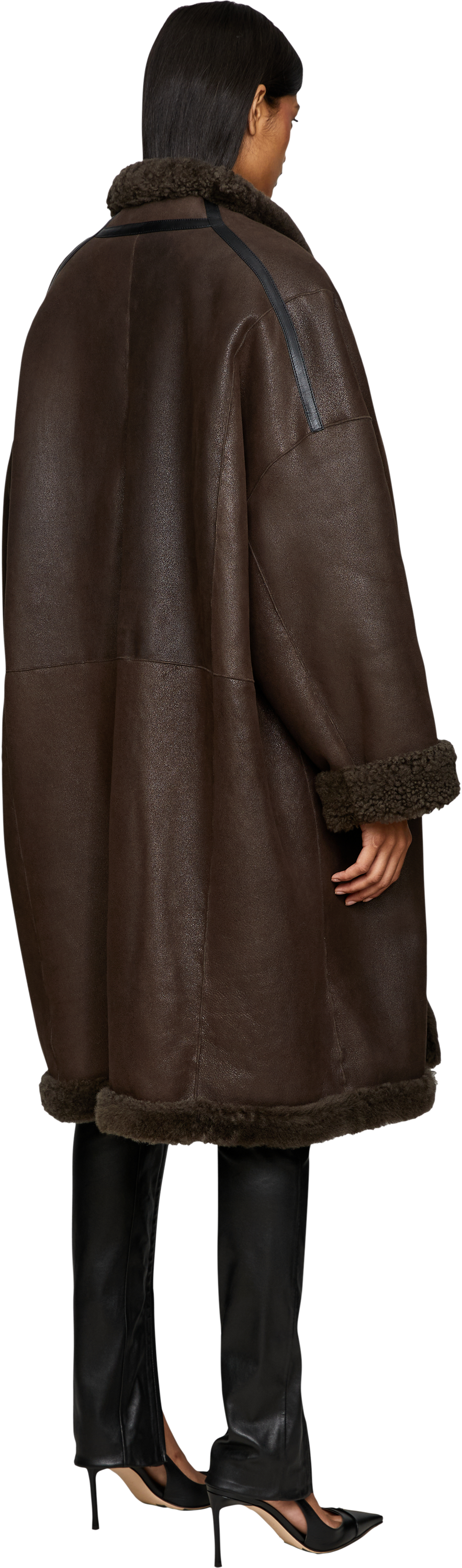 Tom Ford Oversized Lammfellmantel 'Cocoon' Dunkelbraun, Rückansicht – UNGER.DE