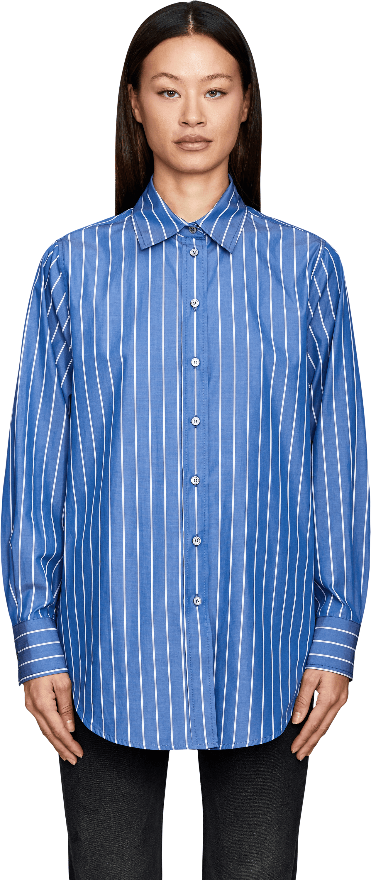 Robert Friedman Hemdbluse 'Mel' mit Streifenmuster Blau, Frontansicht – UNGER.DE