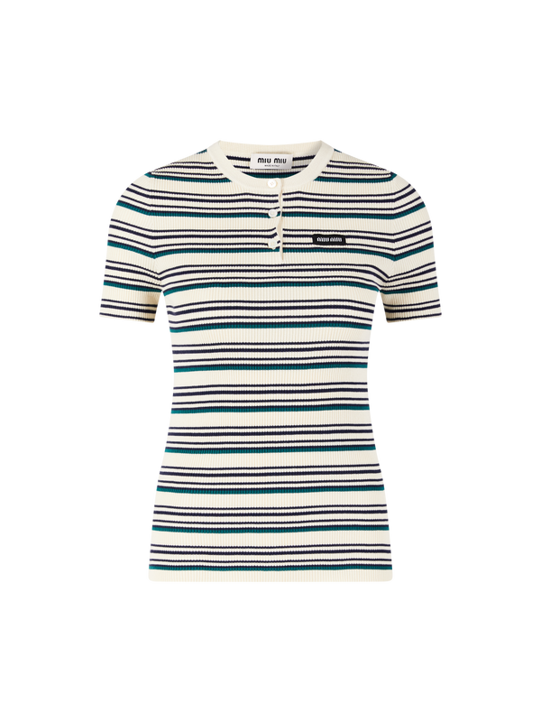 Kurzärmeliger Pullover mit Logo Beige