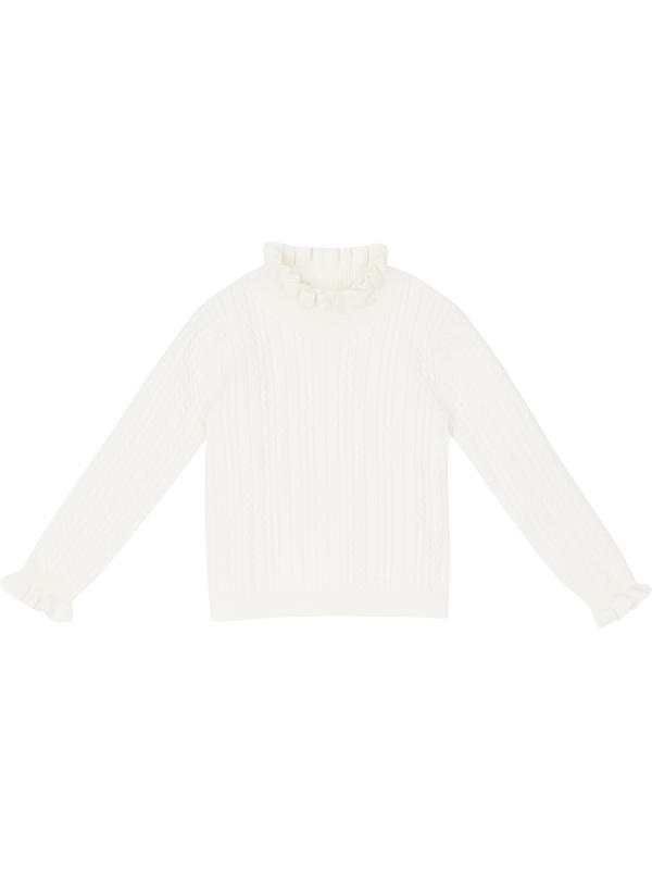 'Java' cream-coloured turtleneck jumper with ruffles
