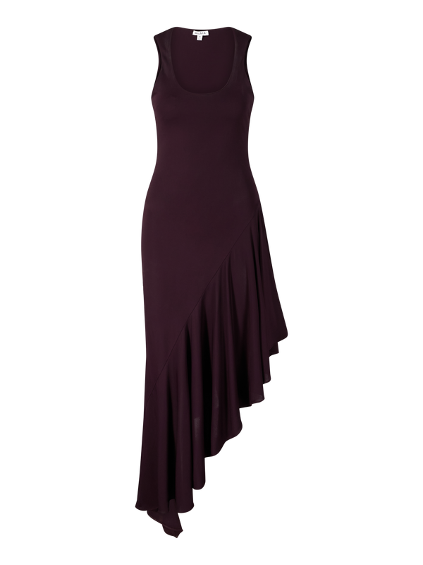 Asymmetrisches Midikleid mit Rüschen Bordeaux